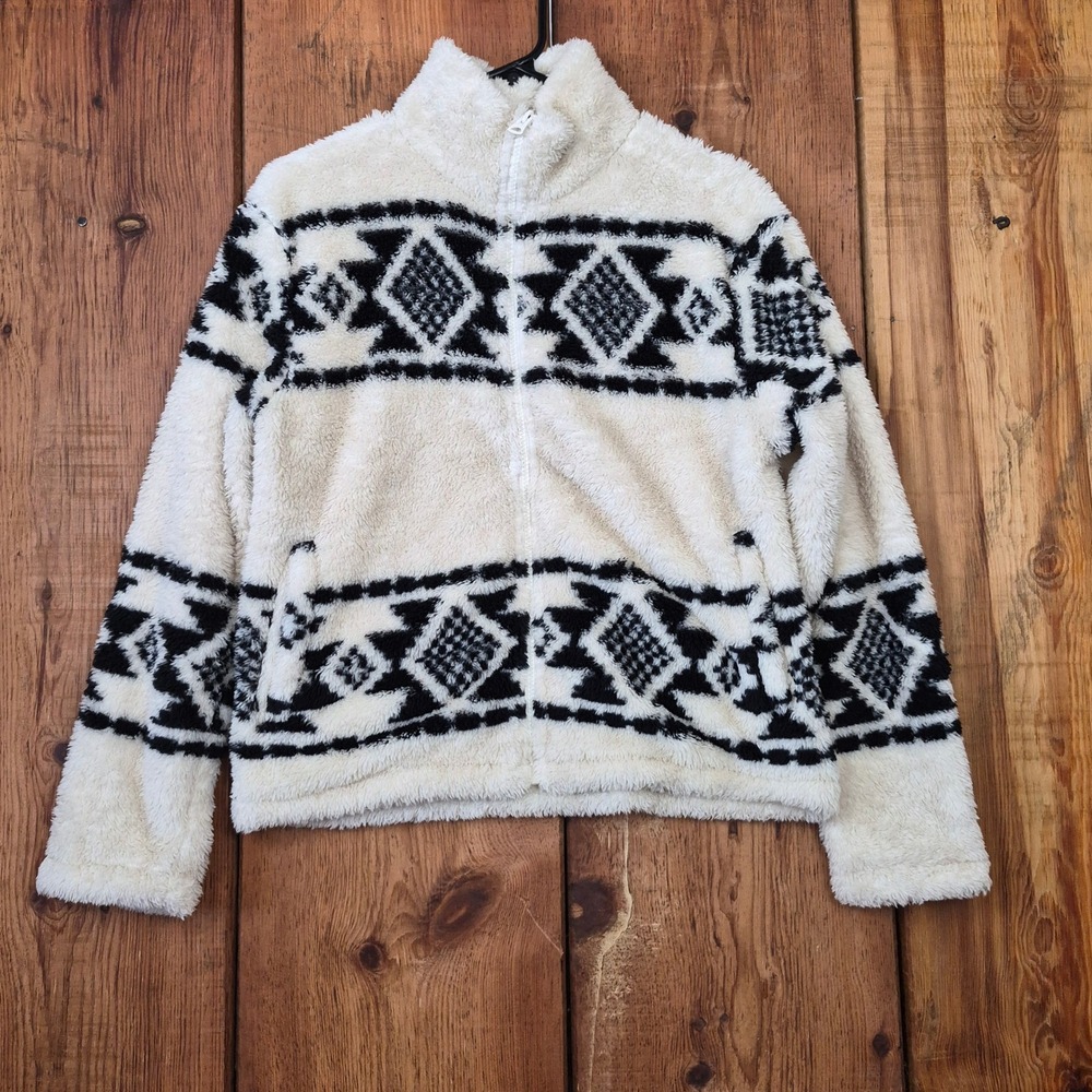 Lucky Brand Womens XS Sherpa Fleece Full Zip Jacket Southwestern Cream